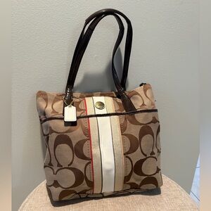 ✨ Coach Signature Multi Stripe purse Khaki / Vermillion - EXC condition!!